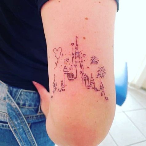 Disney Quarter Sleeve Tattoo, Small Dainty Disney Tattoos, Disney Phrases Tattoo, A Tale As Old As Time Tattoo, Disney Castle Silhouette Tattoo, Disney Tattoo Black And Grey, Happily Ever After Tattoo Disney, Harry Potter And Disney Tattoo, Tiny Tattoos Disney