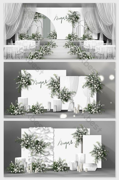 White Theme Wedding, Indoor Wedding Decorations, Minimalist Wedding Decor, Wedding Background Decoration, Wedding Stage Design, White Wedding Theme, Wedding Backdrop Design, Gold Wedding Theme, Wedding Backdrop Decorations