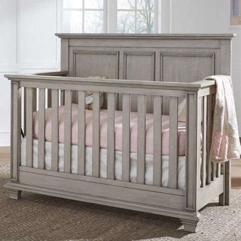 Oxford Baby Kenilworth 4 In 1 Convertible Crib in Stone Wash | Nebraska Furniture Mart Crib Conversion Kit, Baby Changing Station, Curved Headboard, Baby Cot, Nursery Set, Convertible Crib, Panel Headboard, Full Size Bed, Room Makeover Inspiration