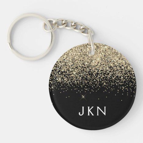 Gold Black Glitter Girly Monogram Initials Keychain Girly Name, Keychain Display, Name Keychain, Monogram Keychain, Custom Wedding Stationery, Girly Design, Script Monogram, Shower Supplies, Blush Pink Weddings