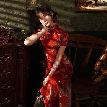 Red Cheongsam, Chinese Cheongsam Dress, Qipao Pattern, Wedding Qipao, Wedding Cheongsam, Red Qipao, Modern Qipao, Chinese Traditional Dress, Chinese Wedding Dress