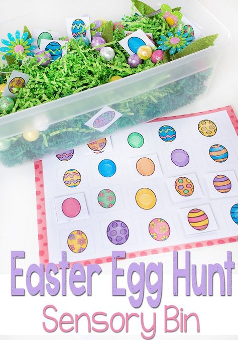 This Easter Egg Hunt Sensory bin is perfect for preschoolers who are learning to match. Work on fine motor skills while using this Easter Egg Matching Free Printable. I love the bright colors!! Easter School, Preschool Easter, Sensory Bin Ideas, Easter Preschool, Easter Activities For Kids, Easter Printables Free, Spring Preschool, Easter Theme, Sensory Table