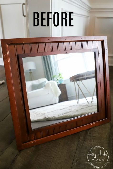 Coastal Style Thrift Store Mirror Makeover!! Budget friendly decor can be found at the thrift store. All you need is a little paint! artsychicksrule.com #thriftstoremakeovers #mirrormakeover #thriftymakeovers #painteddecor Painting Wooden Mirror Frame, Pretty Mirrors Bedroom Decor, Repurposed Dresser Mirror Ideas Upcycle, Mirror Refinishing Ideas, Wicker Mirror Makeover, Diy Coastal Mirror, Wood Mirror Frame Makeover, Upcycle Mirror Ideas, Painted Mirror Frame Ideas