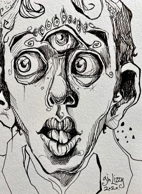 Japanese Severed Head Tattoo, Crazy Art Drawings, Weird Sketches Inspiration, Surrealism Sketch, Strange Drawings, Self Portrait Illustration, Obsession Art, Grunge Artwork, Sketch Black And White