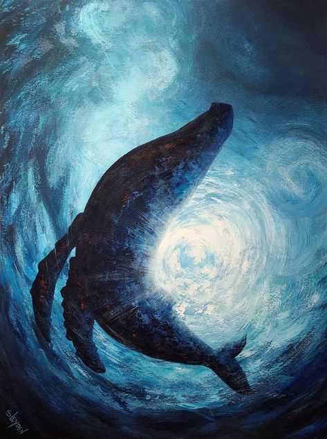 Original Art Acrylic Painting, measuring: 91.44W x 121.92H x 3.81D cm, by: Stephanie Leyden (United States). Styles: Figurative, Realism. Subject: Animal. Keywords: Animal, Marine, Underwater, Silhouette, Sun, Ocean, Pallet Knife, Whale, Blue, Brush, Sea, Water. This Acrylic Painting is one of a kind and once sold will no longer be available to purchase. Buy art at Saatchi Art. Whale Silhouette, Sea Life Painting, Animal Paintings Acrylic, Whale Painting, Underwater Painting, Sea Life Art, Underwater Art, Silhouette Painting, Whale Art