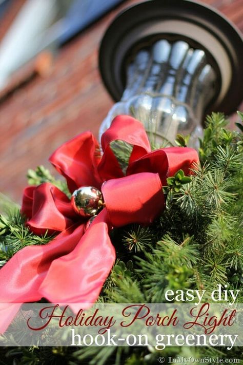 Holiday Porch Decorations, Outdoor Christmas Diy, Christmas Planters, Holiday Greenery, Porch Light, Light Decoration, Christmas Porch Decor, Cheap Christmas, Christmas Decorations Diy Outdoor