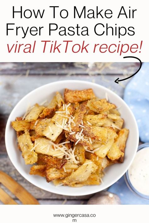 Make this viral TikTok recipe....air fryer pasta chips! #airfryer #tiktok Air Fried Pasta, Fried Pasta Chips, Air Fryer Pasta Chips, Air Fryer Pasta, Fried Pasta, Pasta Chips, Toasted Ravioli, Crispy Chips, Air Fry Recipes