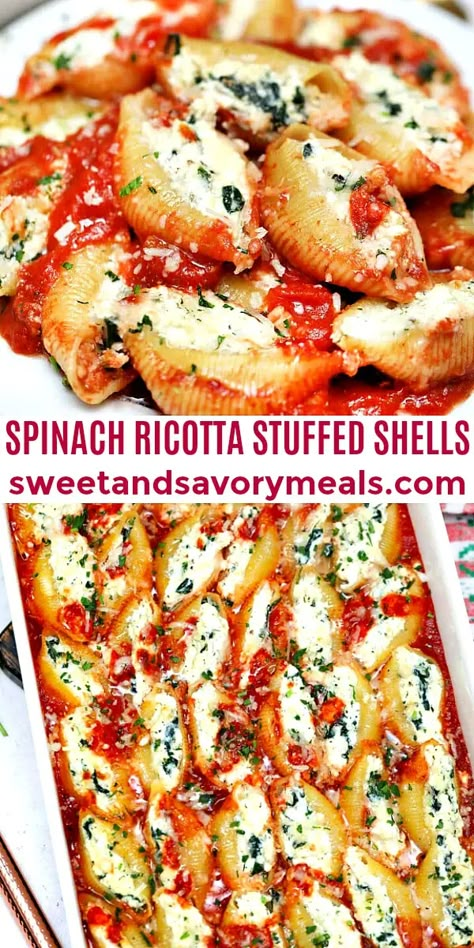 Spinach Ricotta Stuffed Shells, Ricotta Stuffed Shells, Spinach Stuffed Shells, Stuffed Shells Ricotta, Cheese Stuffed Shells, Stuffed Pasta, Shells Recipe, Spinach Ricotta, Pasta Shells