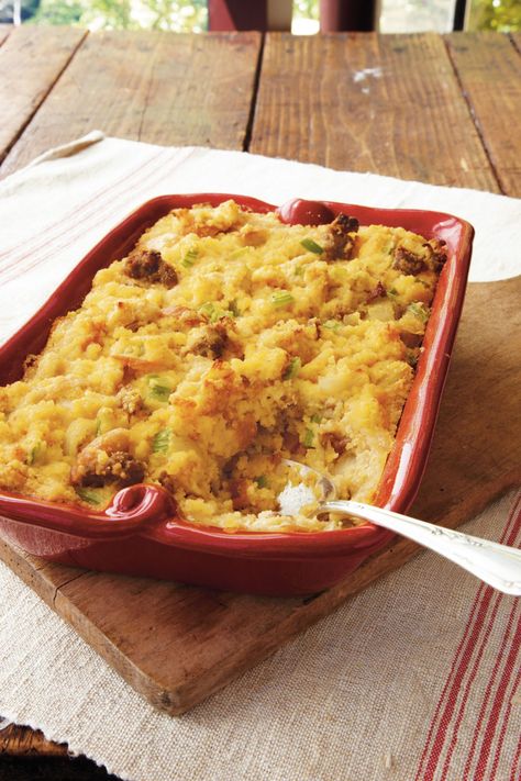 50 Must-Have Thanksgiving Casseroles For Your Feast Sausage Gravy Casserole, Thanksgiving Casseroles, Easy Cornbread Dressing, Cornbread Dressing With Sausage, Dressing With Sausage, Leftover Cornbread, Cornbread Recipes, Thanksgiving Casserole, Loaded Cauliflower Casserole