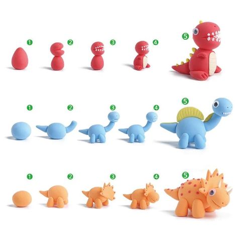 Air Dry Clay Step By Step, Air Dry Clay Tutorials Step By Step, Clay Dinosaur Tutorial, Clay Dino, Clay Ideas Easy, Clay Dinosaur, Air Dry Modeling Clay, Clay Projects For Kids, Dinosaur Model