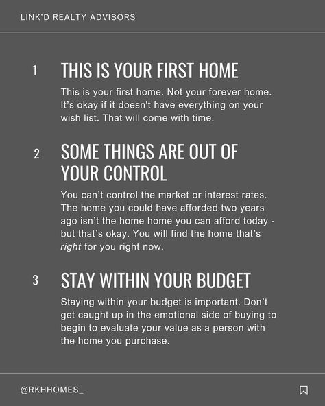 Buying your first home is exciting but also overwhelming, especially when you're hearing lots of chatter about this not being the ideal time to buy. But here's the thing - maybe conditions aren't ideal, but if you know in your heart you're ready to buy, then NOW is THE time. And here are a few other mind shifts we hope you, and all first-time buyers, will embrace: 1. This is your first home. Not your forever home. It's okay if it doesn't have everything on your wish list. That will come wit... Buying First Home, Small Business Management, Real Estate Ideas, Buying Your First Home, Here's The Thing, Buying A Home, Now Is The Time, It's Okay, Forever Home