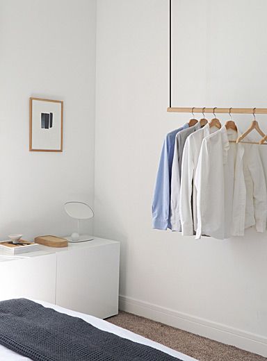 Wood Clothes Drying Rack, Modern Clothing Rack, Retail Clothing Racks, Hanging Clothes Rack, Hanging Clothes Racks, No Closet Solutions, Clothes Hanging, Open Closet, Wood Clothes