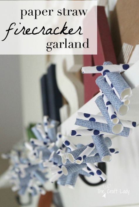 A Paper Straw Firecracker Garland - a quick and easy Summer craft. Dollar Tree Craft Ideas, Tree Craft Ideas, Paper Straws Crafts, 4th Of July Craft, Apple Garland, Straw Crafts, 4th July Crafts, Paper Wall Hanging, Summer Craft