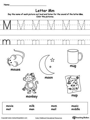 **FREE** Words Starting With Letter M Worksheet. Teach the beginning letter sound by saying the name of each picture and then allow your child to trace the uppercase and lowercase letter M in this printable activity worksheet. Letter M Worksheets, Letter Activity, Eyfs Ideas, Learn Alphabet, Kindergarten Activity, Bird Template, Preschool Alphabet, Activity Worksheet, Arabic Worksheets