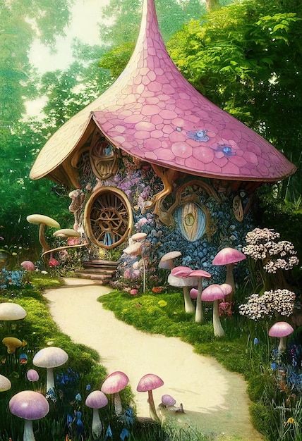 Magical Fantasy World, Fairy Tale House, Fairy Garden Art, Fantasy Houses, Mysterious Forest, Enchanted Cottage, Magical House, Forest Drawing, Fairy Village