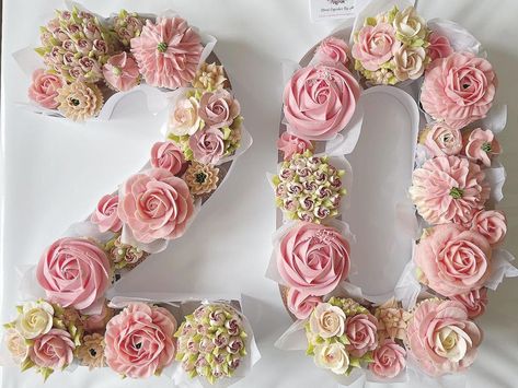 20 Birthday Cupcakes, 20 Cupcake Cake Number, Cupcake Arrangements Birthday, 20th Birthday Cupcakes Ideas, 22 Birthday Cupcakes, Number Cake Cupcake, 50 Cupcake Cake Number, 20th Birthday Cupcakes, Cupcake Numbers