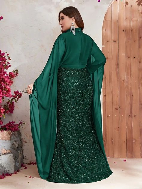 Plus Size Sequin Paneled Ruched Dress, Elegant Mock Neck Irregular Sleeve Dress For Party & Banquet, Women's Plus Size Clothing - Temu Formal Ball Gowns, Dress For Body Shape, African Prom Dresses, Sequin Decor, Mini Dress Fashion, Mermaid Skirt, Dresses Elegant, Formal Dresses For Women, Evening Gowns Formal