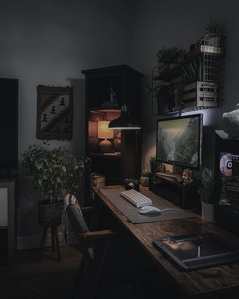 GBK on Instagram: “Morning light just hits different . . . #minimalist #desksetup #interiordesign #moodysetups #gamingsetup #moodygrams #homedecor…” Computer Desk Setup, Home Studio Setup, Aesthetic Desk, Bedroom Setup, Gaming Room Setup, Creative Lifestyle, Room Goals, Gamer Room, Studio Setup