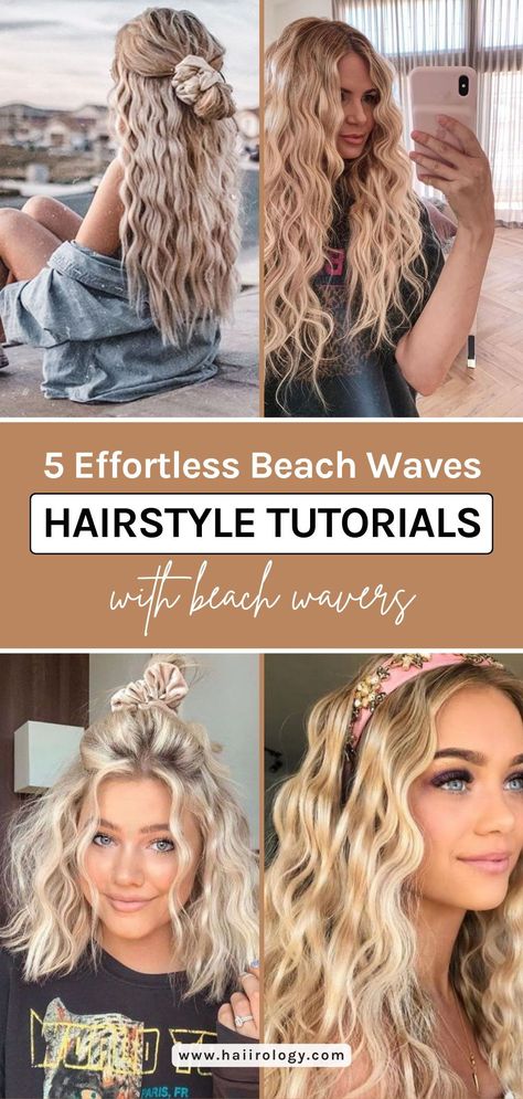 Learn how to achieve effortless beach waves all year round with these 5 hairstyle tutorials using Beach Wavers! Whether you have short or long hair, prefer loose or textured waves, these tutorials will teach you how to achieve the perfect beachy look with ease. These versatile hairstyles are perfect for any occasion, whether it's a day at the beach or a night out on the town. Check out my blog for step-by-step tutorials, beach waver and hair styling product recommendations, and pro tips. Braided Waves Hairstyles, Best Way To Get Beach Waves Curls, Beach Waves Updo, How To Get Beach Hair Waves, Best Beach Waves Hair, Beachy Hair Curls, Beach Wave Tutorial Long Hair, Hair Crimper Styles Waves Hairstyles, How To Do Beach Waves For Long Hair