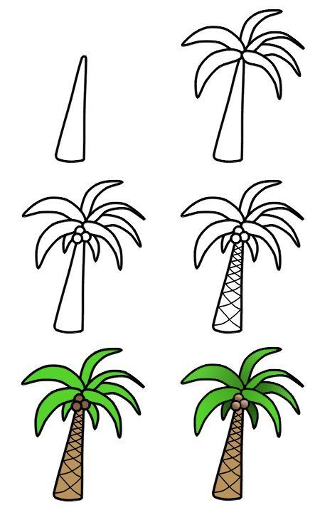 10 Easy Doodles to Inspire Your Creativity - Wildflowers and Wanderlust Cartoon Palm Tree, Trin For Trin Tegning, Ako Kresliť, Tree Drawing Simple, Palm Tree Drawing, Drawing Lessons For Kids, Easy Drawings For Kids, Tree Drawing, Cute Easy Drawings