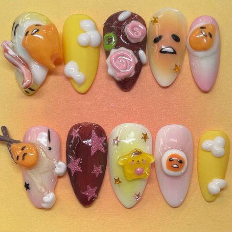 Gudetama Nails, Pngtree Background, Fish Nails, Nails May, Food Nails, Fake Nails Designs, Milky Nails, Pretty Gel Nails, Really Cute Nails