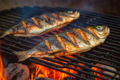 Process of cooking fish Dorado on grill with lemon, grilled fish BBQ. Good food. Generative AI royalty free stock image Fish Bbq, Grilling Fish, Barbecue Fish, Grill Fish, Bbq Night, Cooking Fish, Tv Unit Furniture Design, Vector Technology, Food Menu Design