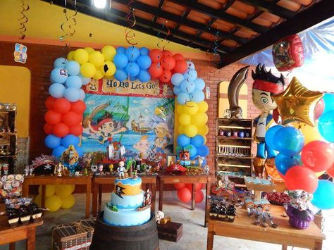 Jake and the Neverland Pirates birthday party! See more party ideas at CatchMyParty.com! Pirates Birthday Party Ideas, Pirates Birthday Party, Pirate Party Decorations, Pirate Birthday Invitations, Terra Do Nunca, Pirates Party, Pirate Themed Birthday, Jake And The Neverland Pirates, Neverland Pirates