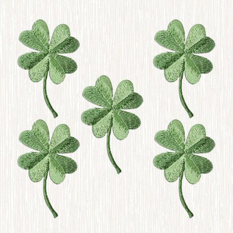 Clover Leaf Embroidery, Clover Embroidery Pattern, Clover Pattern Design, Four Leaf Clover Embroidery, Embroidery Clover, Shamrock Embroidery, Green Leaf Decor, Clover Embroidery, Embroidery Stickers