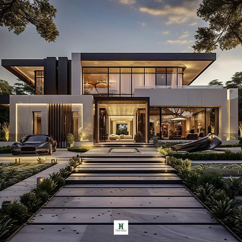 Modern Villa Exterior, Villa Exterior Design, Luxury Homes Exterior, Luxury Houses Mansions, Contemporary House Exterior, Modern Villa Design, Modern House Facades, House Arch Design, Architecture Model House