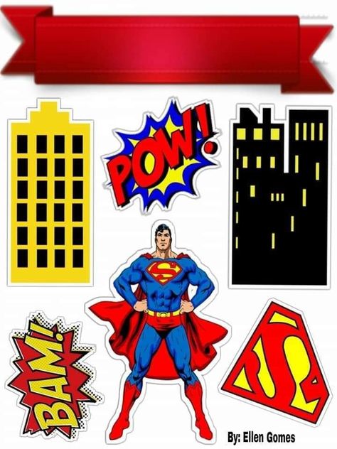 Superman Stickers Printable, Superman Cake Topper Printable Free, Superman Cake Topper Printable, Superman Topper, Supermom Cake, Superman Cake Topper, Superman Birthday Cake, Superman Stickers, Hulk Hulk