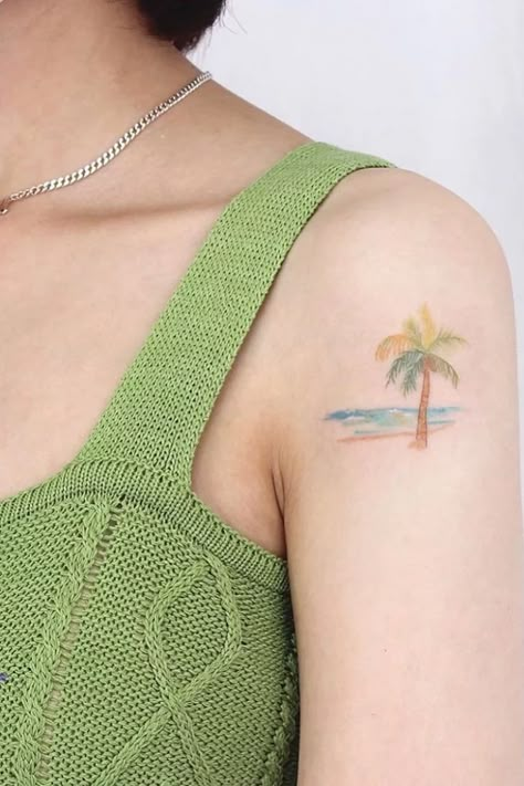 Palm Tree Tattoo Ideas, Palm Tree Tattoo Ankle, Tree Tattoo Ideas, Beachy Tattoos, Tropical Tattoo, Island Tattoo, Palm Tattoos, Tree Tattoo Designs, Palm Tree Tattoo