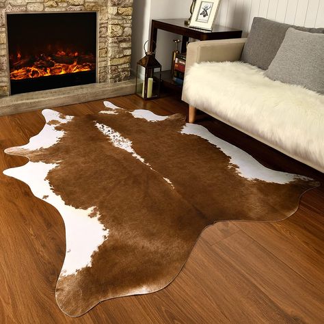 Cowhide rug Cow Print Area Rug, Jungle Themed Room, Cow Print Rug, Western Style Interior, Faux Cowhide Rug, Animal Skin Rug, Western Bedroom, Skin Rugs, Faux Cowhide