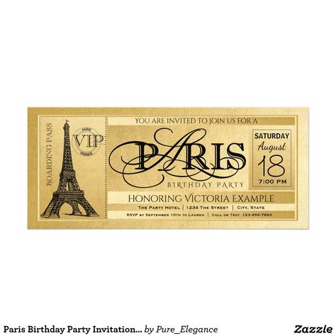 Paris Birthday Party Invitation Gold Paris Ticket Paris Ticket, Paris Birthday Party, Paris Birthday Parties, Paris Birthday, Paris Party, 18th Birthday Party, Destination Wedding Invitations, Gold Invitations, Birthday Party Invitation