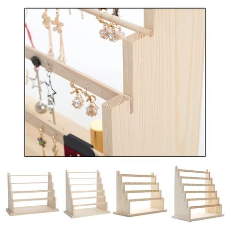 Solid Wood Jewelry Display Rack Stand Earrings Holder for Stud Earring Pendants Bracelets Rings Jewelry Organizer Showcase Shelf _ - AliExpress Mobile Display Bracelets, Earring Holder Display, Wooden Jewelry Display, Wood Jewelry Display, Earrings Display, Earring Display Stands, Jewelry Rack, Jewelry Showcase, Wooden Bracelet