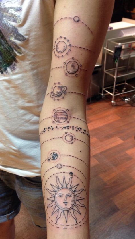 💓 Planet Tattoo, Solar System Tattoo, Planet Tattoos, Men Tattoos, Tattoos Geometric, Geniale Tattoos, Dream Tattoos, Dope Tattoos, Little Tattoos