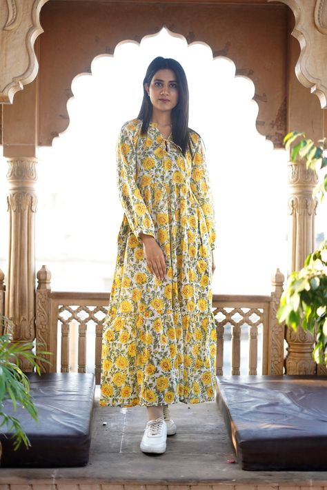 Jaipur Cotton Dresses, Long One Piece Dress Indian, Cotton Long Frocks For Women, Cotton Maxi Dress Indian, Printed Maxi Dress Indian, Cotton Frocks For Women, Cotton Dress Pattern Indian, Block Print Dress Indian, Long Gown Indian