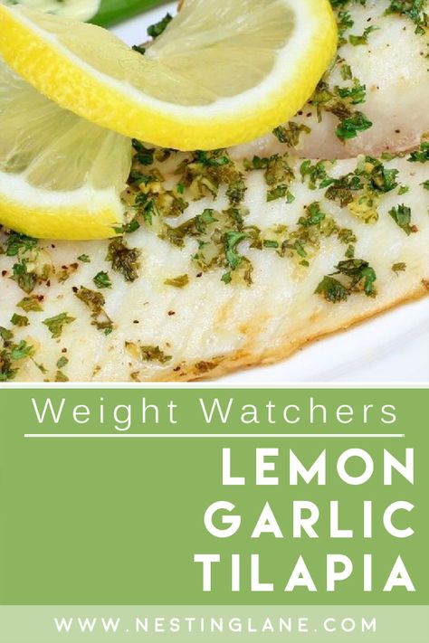 Weight Watchers Lemon Garlic Tilapia Recipe. If you're looking for a healthy and delicious fish dish, look no further than this dish is a great choice.. The combination of garlic and lemon is the perfect mix of flavors, and this dish is so easy to prepare. . You will have this main dish on the table in just 20 minutes, so it's a great option for busy nights when you don't have a lot of time to prepare dinner. MyWW Points: 1 Blue Plan and 4 Green Plan, 1 WW Freestyle Points 4 Smart Points Ww Talipia Recipes, Ww Tilapia Recipes, Weight Watchers Tilapia Recipes, Ww Fish Recipes, Weight Watchers Fish Recipes, Lemon Garlic Tilapia, Weight Watchers Zucchini, Lemon Tilapia, Baked Tilapia Recipes