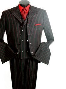 3 PC Black Red pinstripes Gangster Suit, Wedding Suits Men Black, Best Wedding Suits, Gangster Style, Stripe Suit, Zoot Suit, Suit Men, Pinstripe Suit, Sharp Dressed Man