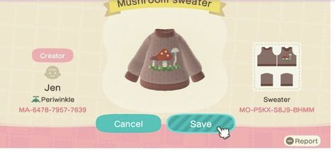 Animal Crossing Retro, Acnh Mushroom, Checkered Sweater Vest, Mushroom Outfit, Mushroom Sweater, Acnh Cottagecore, Checkered Sweater, Animal Crossing 3ds, Animal Crossing Qr Codes Clothes