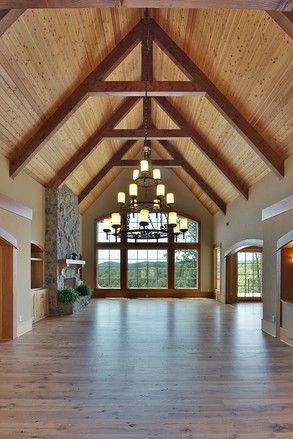 Want this house.  The neighborhood and location sound amazing. Mountain-View Golfing in South Carolina - WSJ.com Cathedral Ceiling Living Room, Vaulted Ceiling Ideas, Vaulted Ceiling Lighting, Vaulted Ceiling Living Room, Wooden Ceiling, Living Room Ceiling, Wood Ceilings, Outdoor Wood, Cathedral Ceiling