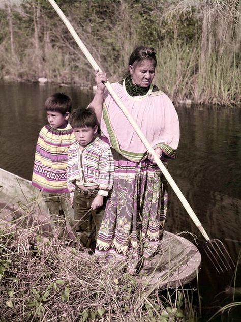 Seminole woman and children gigging frogs near the Tamiami… | Flickr Native American Tribes Map, Seminole Tribe, Dugout Canoe, Seminole Patchwork, Seminole Indians, Seminole Florida, The Everglades, Indian Reservation, Black Indians