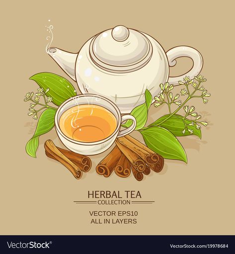 Herbal Tea Illustration, Fantasy Drinks, Tea Drawing, Teacup Art, Tea Vector, Screen Short, Aesthetic Tea, Tea Illustration, Cinnamon Tea