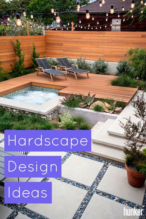 Landscaping Small Backyards On A Budget, Family Landscape Design, Backyard Hardscaping Ideas, Aerial Backyard Design, Patio Hardscaping Ideas, Small Backyard Modern Landscaping, Desert Hardscape Ideas, Small Hardscape Backyard, Odd Shaped Backyard Ideas