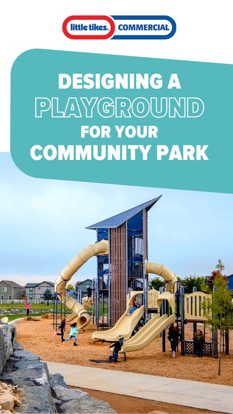 If your community has a park, you have the ideal space for a playground! Park play equipment should make the most of existing shrubbery, walking paths, and nearby trees to create a stunning environment for play. Inclusive Playground Design, Preschool Playground Equipment, Community Playground, Toddler Playground, Park Equipment Playgrounds, School Playground Equipment, Playground Structures, Musical Playground Equipment, Park Equipment