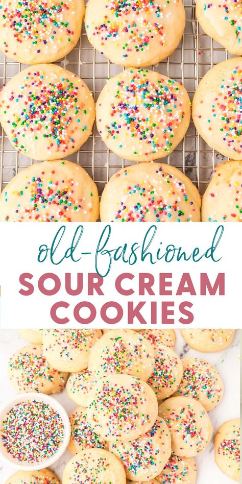 Old Fashioned Sour Cream Cookies Sour Cream Cookies Recipe, Classic Christmas Cookies, Sour Cream Cookies, Sour Cream Sugar Cookies, Cookie Recipe Video, Christmas Cookie Recipe, Popular Cookies, Cream Cookies, Grandma's Kitchen