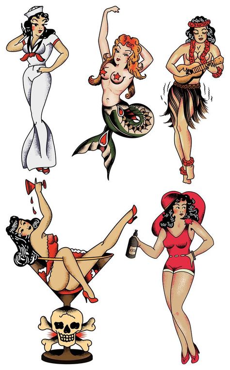 Flash Art Tattoos, Sailor Jerry Tattoo Flash, Sailor Tattoos, Pin Up Girl Tattoo, Famous Tattoo Artists, Sailor Tattoo, Becoming A Tattoo Artist, Sailor Jerry Tattoos, Retro Tattoos