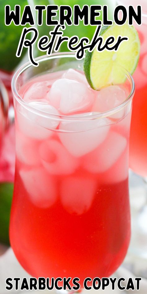 Starbucks copycat watermelon refresher recipe. An easy and delicious homemade summer drink! Watermelon Cooler Non Alcoholic, Easy Refresher Drinks, Kiwi Watermelon Refresher, Watermelon Drink Recipes Nonalcoholic, Fancy Drink Recipes Nonalcoholic, Watermelon Punch Nonalcoholic, Summer Coolers Drinks, Red Bull Refresher Recipe, Summer Drinks Without Alcohol