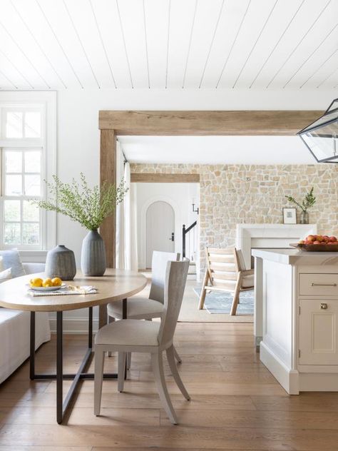 Lauren Oshie, Elevated Farmhouse, Beam In Kitchen, September Moodboard, Wood Door Frame, Beams Living Room, Open Concept Kitchen Living Room, Marie Flanigan, Kitchens Design