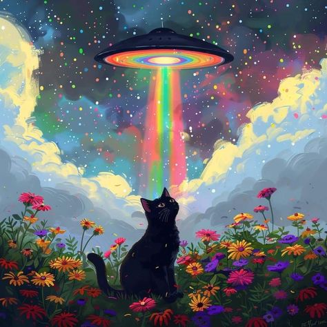 Trippy Cat Painting, Trippy Cat Art, Pixel Art Lockscreen, Spooky Cat Wallpaper, Funky Art Aesthetic, Weird Art Ideas, Introspective Art, Trippy Cat, Cat Inspiration