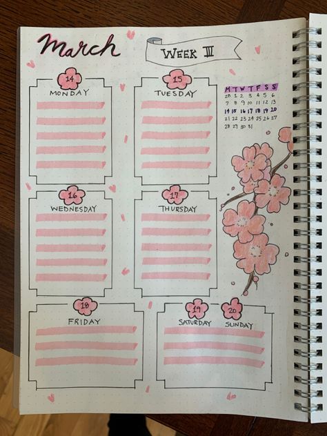 Pink Bujo Ideas, Cherry Blossom Journal Theme, Cherry Blossom Journal Ideas, Bujo Cherry Blossom Theme, Bujo Sakura Theme, Cherry Bullet Journal, Pink Bujo Theme, Japanese Bullet Journal, Cherry Blossom Bujo